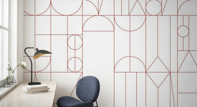 PHOTOWALL / Abstract Geometric Shapes - Red on White (e93729)