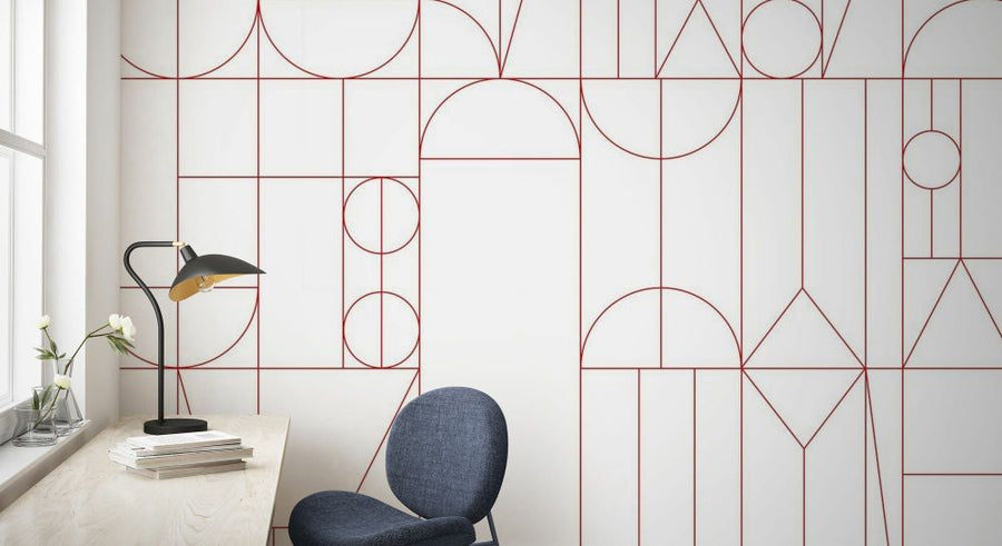 PHOTOWALL / Abstract Geometric Shapes - Red on White (e93729)