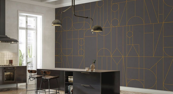 PHOTOWALL / Abstract Geometric Shapes  - Orange on Warm Grey (e93735)