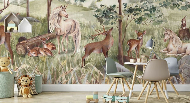 PHOTOWALL / Forest with Deers and Unicorns (e93768)