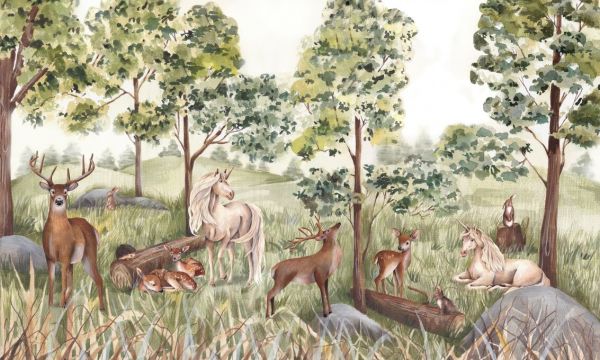 PHOTOWALL / Forest with Deers and Unicorns (e93768)