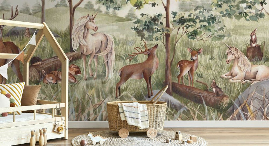 PHOTOWALL / Forest with Deers and Unicorns (e93768)