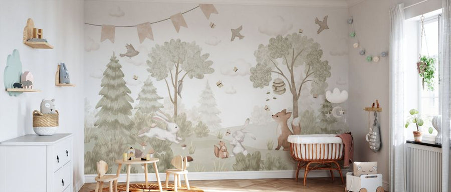 PHOTOWALL / Adorable Animals in the Forest - Beige (e93925)