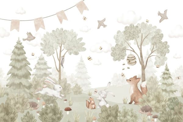 PHOTOWALL / Adorable Animals in the Forest - Beige (e93925)