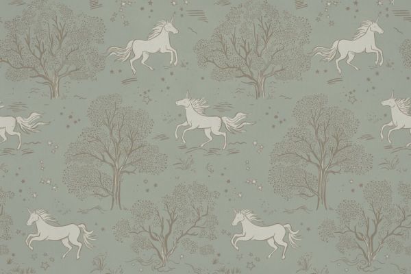 PHOTOWALL / Magical Unicorn Dreamland - Sage Green (e93970)