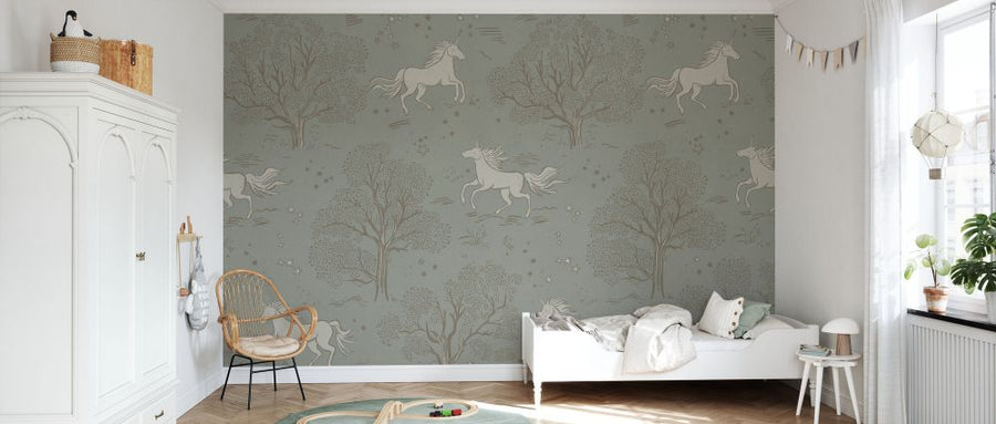 PHOTOWALL / Magical Unicorn Dreamland - Sage Green (e93970)