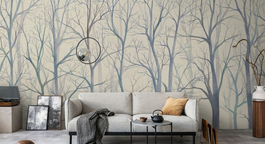 PHOTOWALL / Hazy Blue Trees Watercolor (e94051)