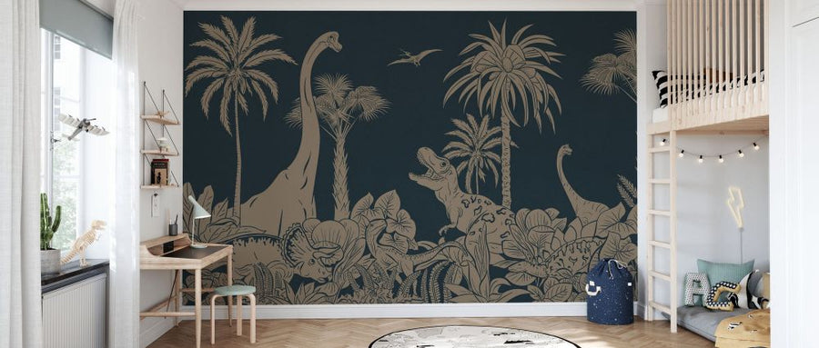 PHOTOWALL / Monochrome Dino - Blue Vintage (e94055)