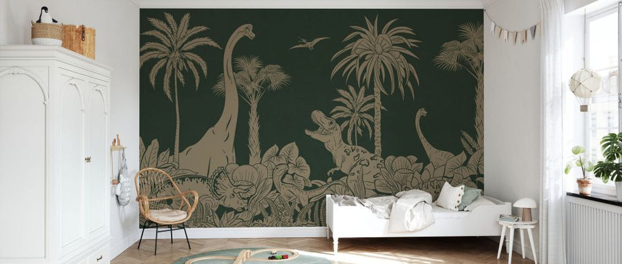 PHOTOWALL / Monochrome Dino - Green Vintage (e94057)