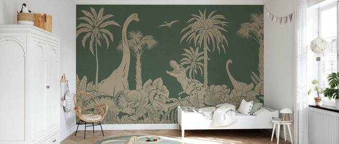PHOTOWALL / Monochrome Dino - Green Vintage (e94057)