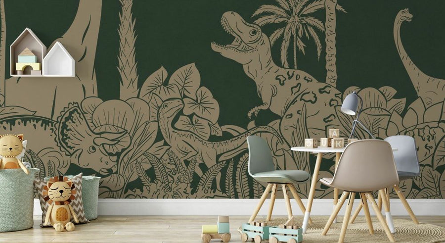 PHOTOWALL / Monochrome Dino - Green Vintage (e94057)