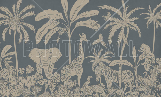 PHOTOWALL / Monochrome Jungle - Blue Vintage (e94064)