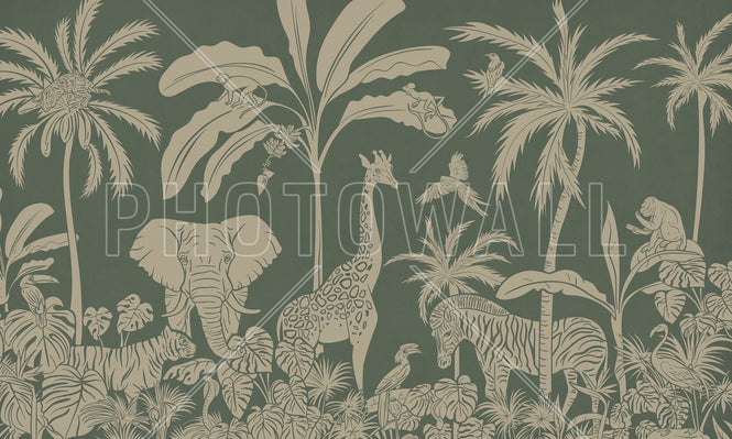 PHOTOWALL / Monochrome Jungle - Green Vintage (e94066)
