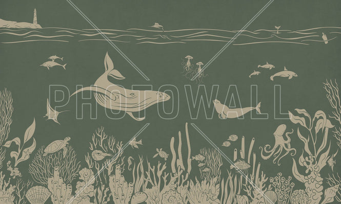 PHOTOWALL / Monochrome Sea - Green Vintage (e94217)