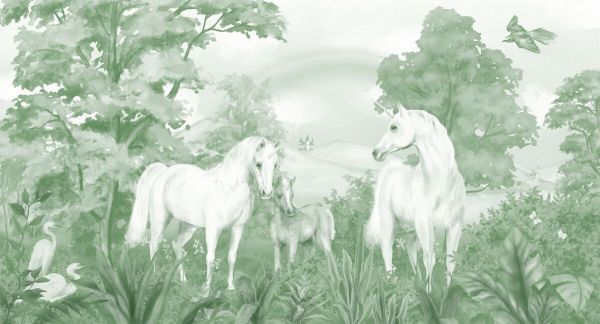 PHOTOWALL / Enchanted Unicorn Haven - Green (e94220)