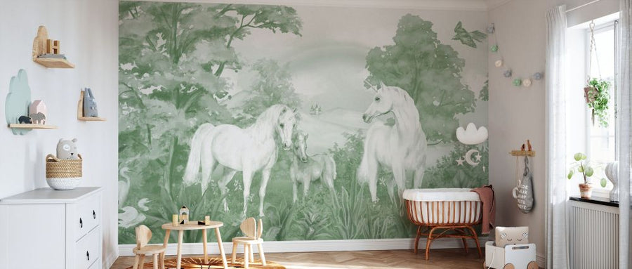 PHOTOWALL / Enchanted Unicorn Haven - Green (e94220)