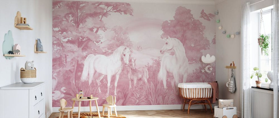 PHOTOWALL / Enchanted Unicorn Haven - Pink (e94221)