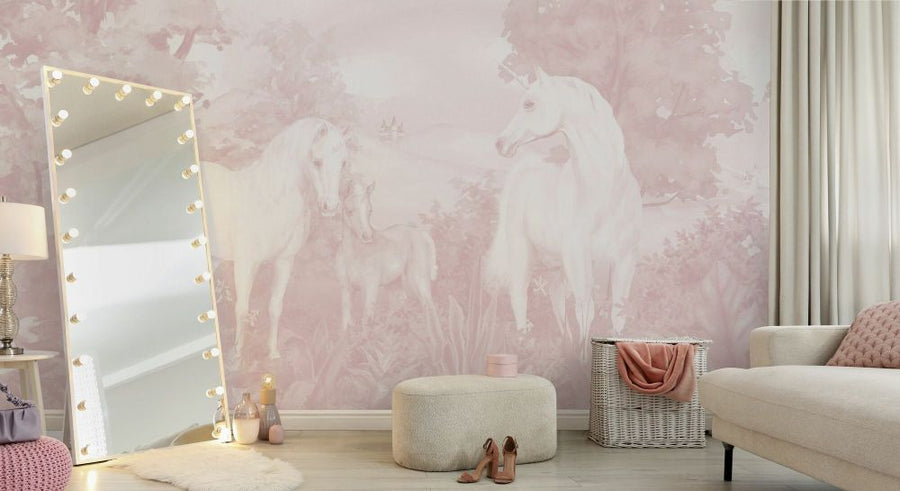 PHOTOWALL / Enchanted Unicorn Haven - Light Pink (e94222)