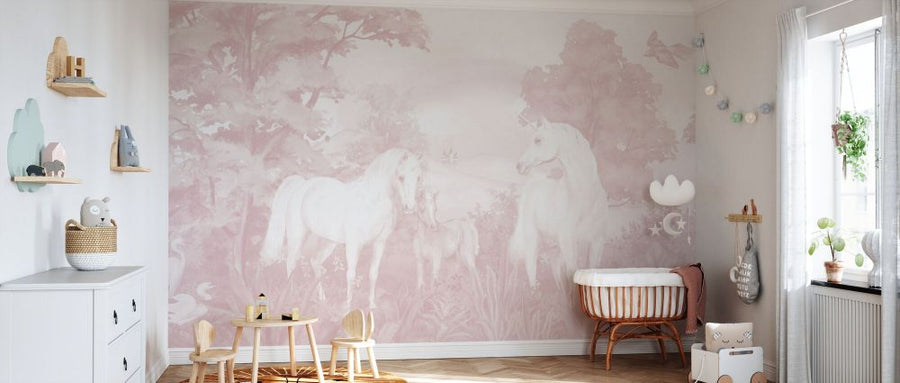 PHOTOWALL / Enchanted Unicorn Haven - Light Pink (e94222)