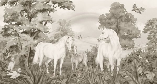 PHOTOWALL / Enchanted Unicorn Haven - Sepia (e94224)