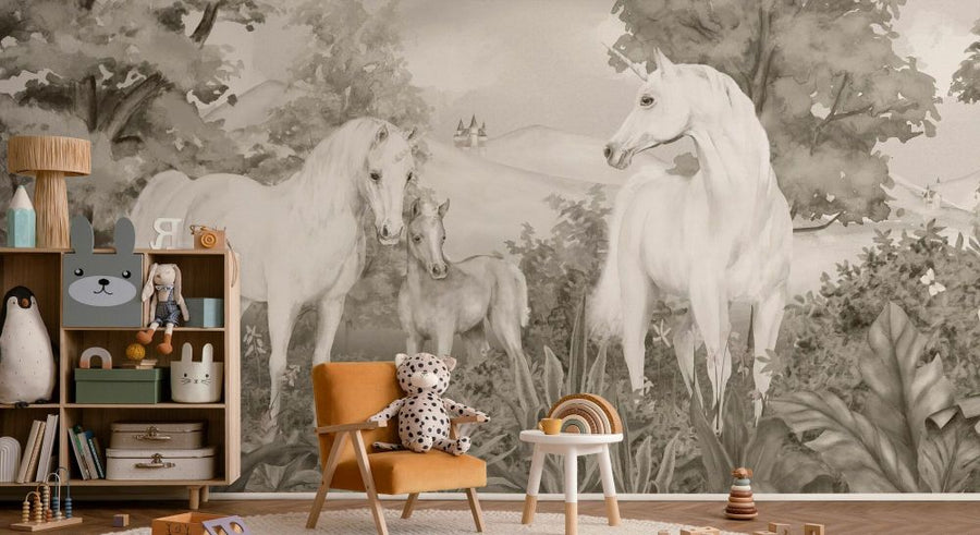 PHOTOWALL / Enchanted Unicorn Haven - Sepia (e94224)