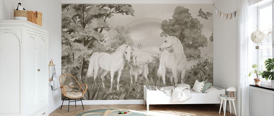 PHOTOWALL / Enchanted Unicorn Haven - Sepia (e94224)