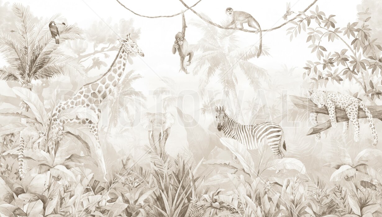 PHOTOWALL / Jungle Friends with Jungle Background - Beige (e94555
