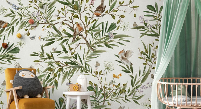 PHOTOWALL / Playful Robins - White (e94558)