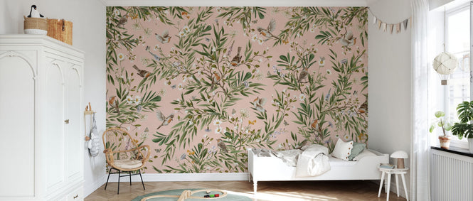 PHOTOWALL / Playful Robins - Pink (e94564)