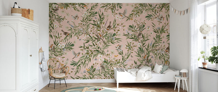 PHOTOWALL / Playful Robins - Pink (e94564)