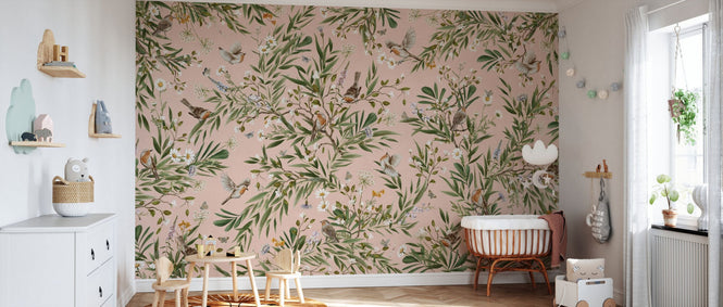 PHOTOWALL / Playful Robins - Pink (e94564)