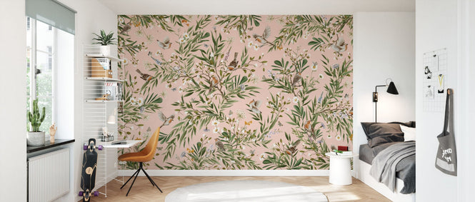 PHOTOWALL / Playful Robins - Pink (e94564)