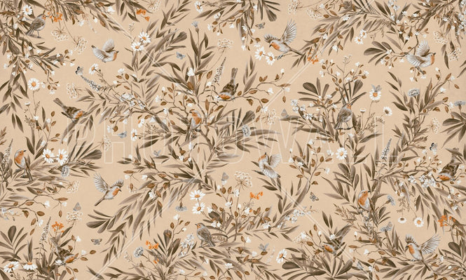 PHOTOWALL / Playful Robins - Monochrome - Beige (e94565)