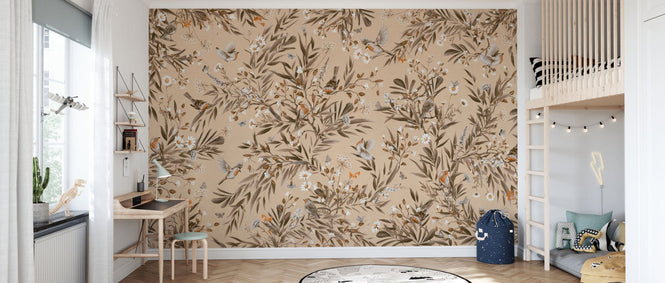 PHOTOWALL / Playful Robins - Monochrome - Beige (e94565)