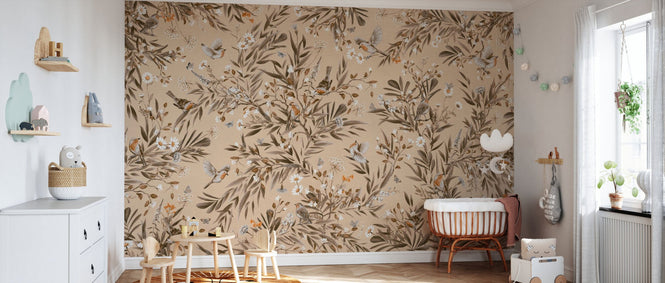 PHOTOWALL / Playful Robins - Monochrome - Beige (e94565)