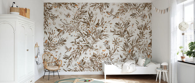 PHOTOWALL / Playful Robins - Monochrome - White (e94572)
