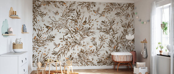 PHOTOWALL / Playful Robins - Monochrome - White (e94572)
