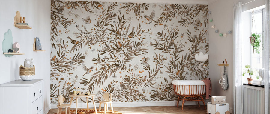 PHOTOWALL / Playful Robins - Monochrome - White (e94572)