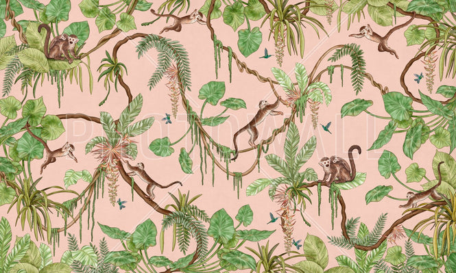 PHOTOWALL / Playful Monkeys - Pink (e94574)
