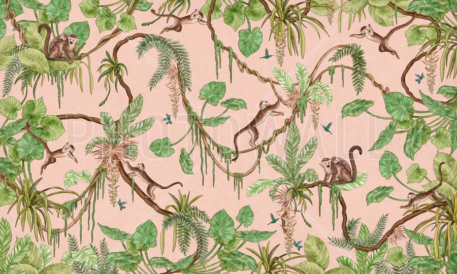 PHOTOWALL / Playful Monkeys - Pink (e94574)