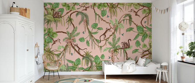 PHOTOWALL / Playful Monkeys - Pink (e94574)