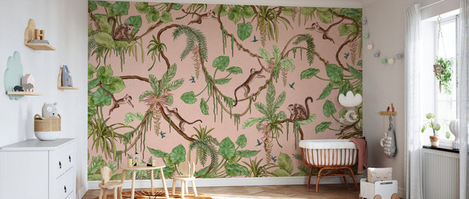 PHOTOWALL / Playful Monkeys - Pink (e94574)