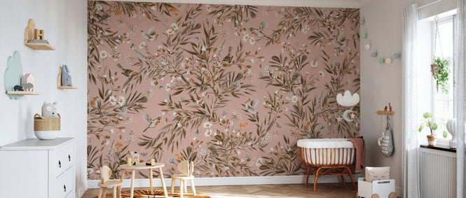 PHOTOWALL / Playful Robins - Monochrome - Pink (e94575)