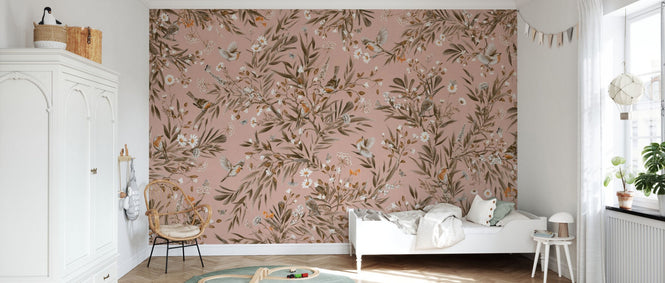 PHOTOWALL / Playful Robins - Monochrome - Pink (e94575)