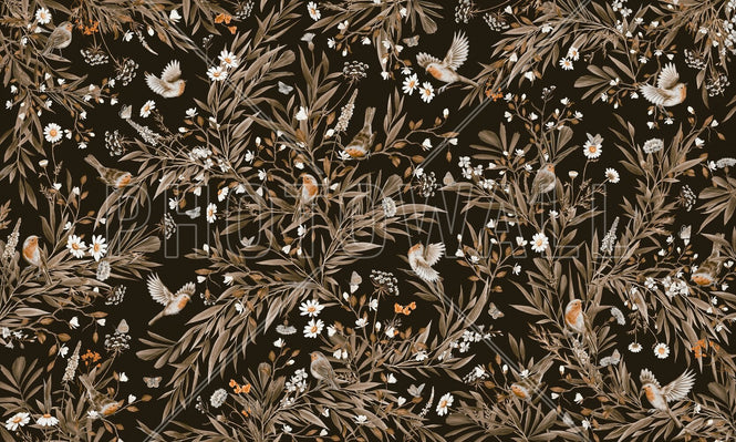 PHOTOWALL / Playful Robins - Monochrome - Black (e94578)