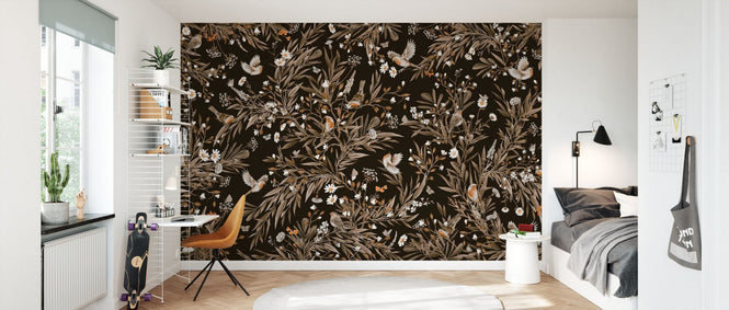 PHOTOWALL / Playful Robins - Monochrome - Black (e94578)