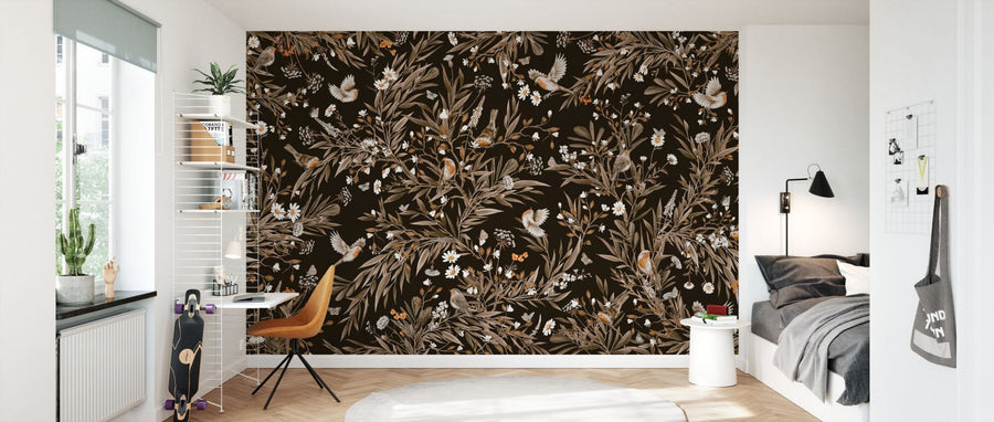 PHOTOWALL / Playful Robins - Monochrome - Black (e94578)