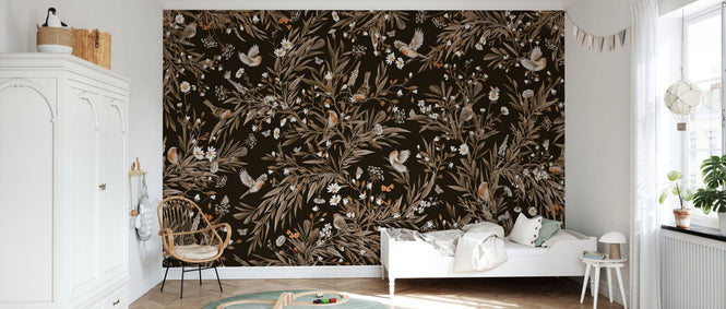 PHOTOWALL / Playful Robins - Monochrome - Black (e94578)