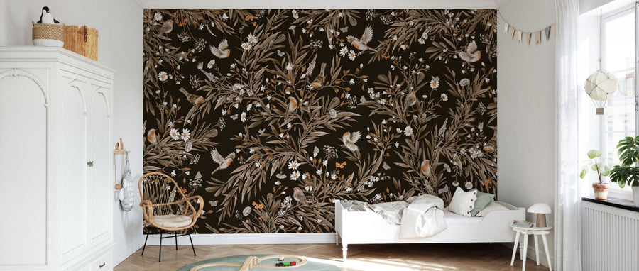 PHOTOWALL / Playful Robins - Monochrome - Black (e94578)
