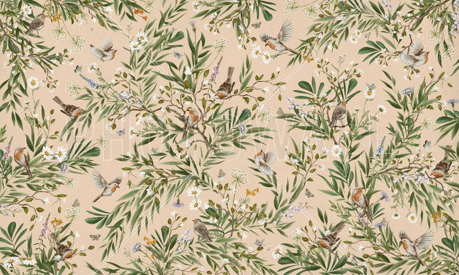 PHOTOWALL / Playful Robins - Beige (e94579)